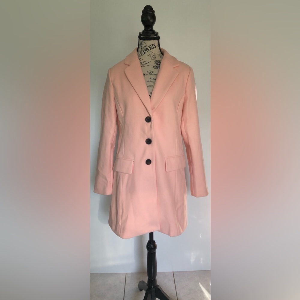 Allegra K Women's City Car Coat Single-Breasted Mid-Thigh Pink Size Large New